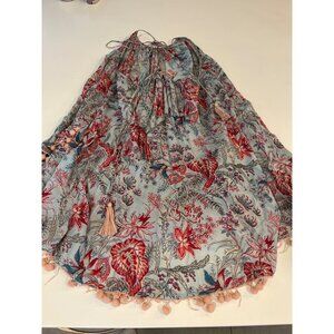 Z & V Flowy Floral Tassel Dress Nighty With Adjustable Straps & Pom-Pom Trim